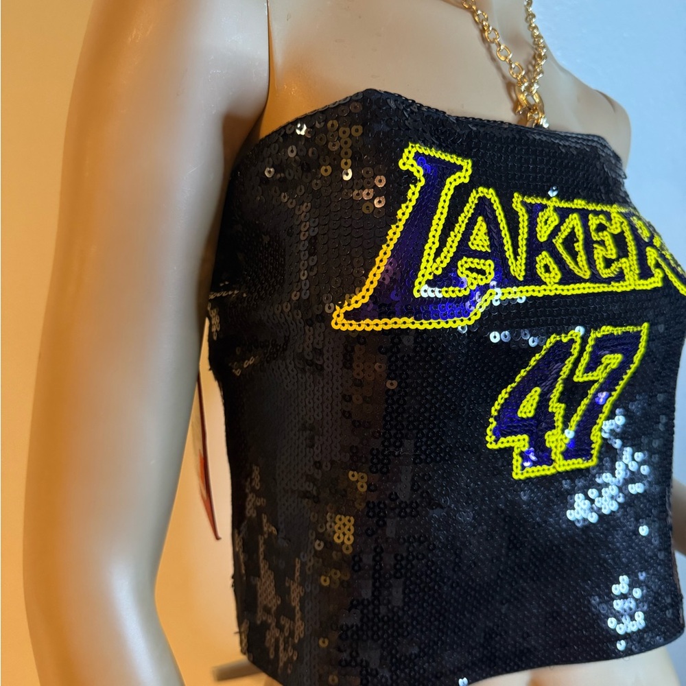 Forever 21 NBA Lakers Sequin Tube Crop Top – Black/Yellow #47 (NWT)